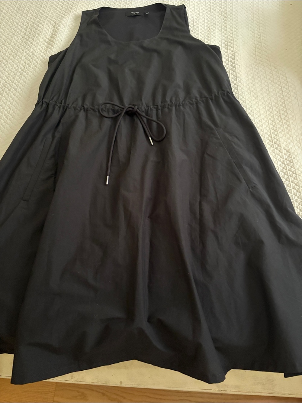 Theory Black Sleeveless Drawstring A-Line Dress
